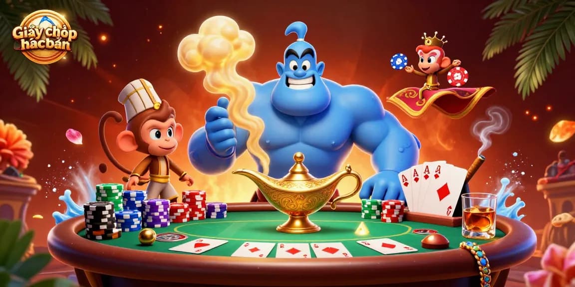Experience the magic of Giấy phép hoạt động in a vibrant 3D casino scene with poker action and characters.