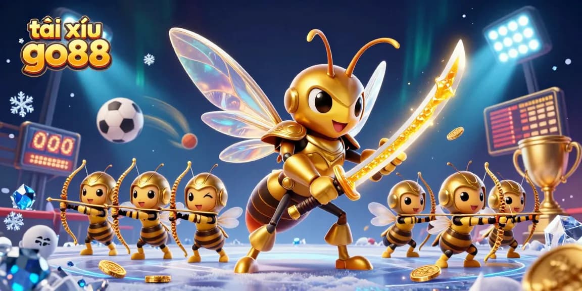 Experience tài xỉu go88 with an exciting 3D casino scene depicting a hornet and bee archers.