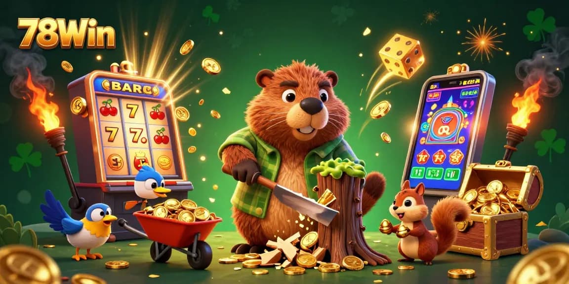 Experience thrilling gameplay with 78Win's animated characters collecting coins in a dynamic casino scene