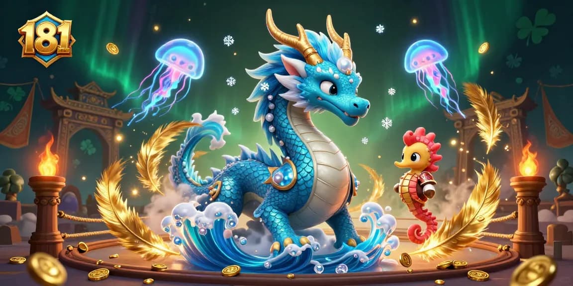 Engage in thrilling gaming with 181bet as a majestic azure water dragon and seahorse knight adorn the scene.