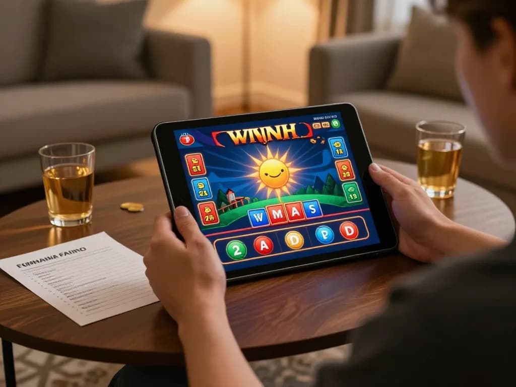 Experience sun win action in a cozy home gaming setup with tablet and betting notes.