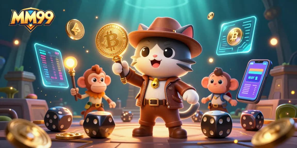 Play with MM99 in a vivid 3D casino adventure, uncovering treasures amid glowing crypto.