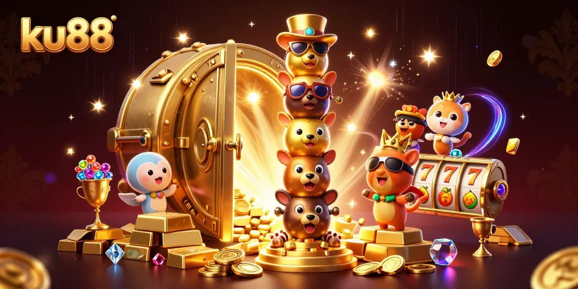 Experience thrilling big wins at ku88 with a vibrant 3D casino illustration showcasing action-packed gaming elements.