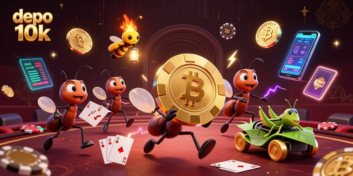 Experience the thrill of depo 10k with ants on a heist in a vibrant casino scene.