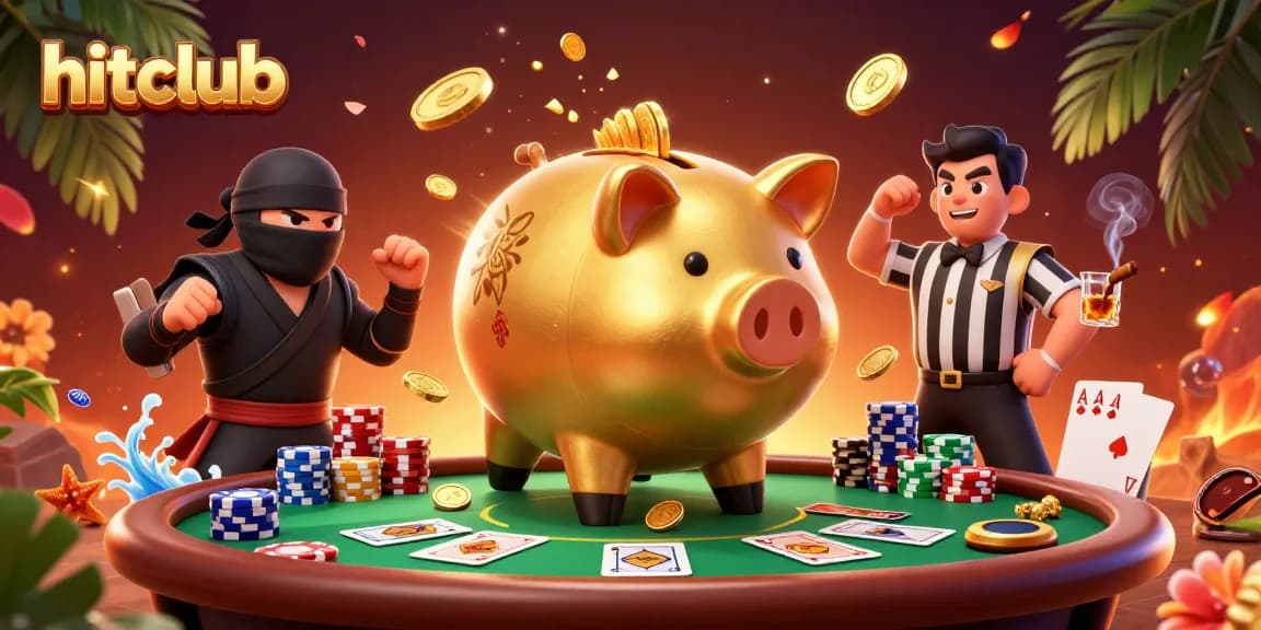 Engage with hitclub in this vibrant casino scene, featuring dynamic poker action and lively characters.