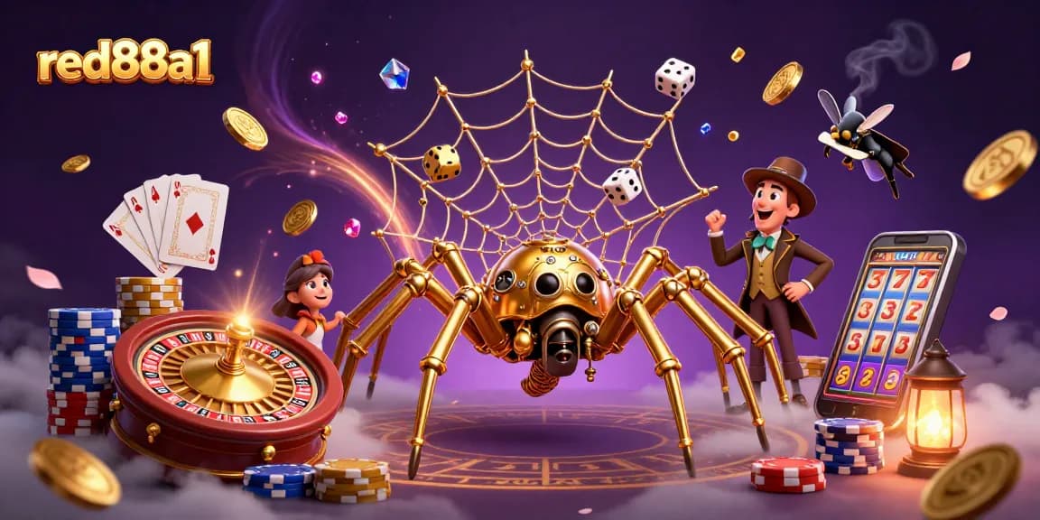 Join the thrilling action at red88a1, where golden chains and poker chips create a dynamic casino web