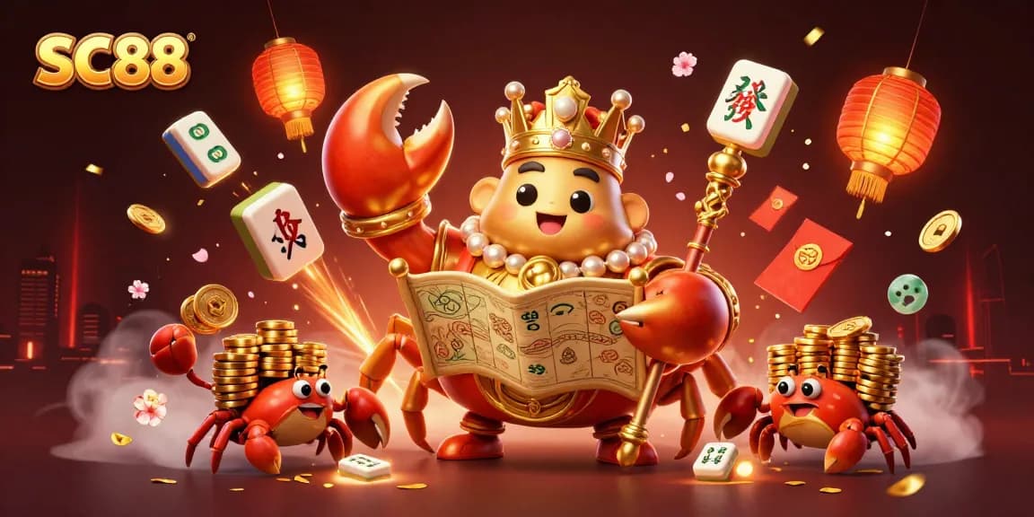 SC88 showcases a vibrant casino illustration featuring a golden crab emperor with treasure map and hermit crabs.