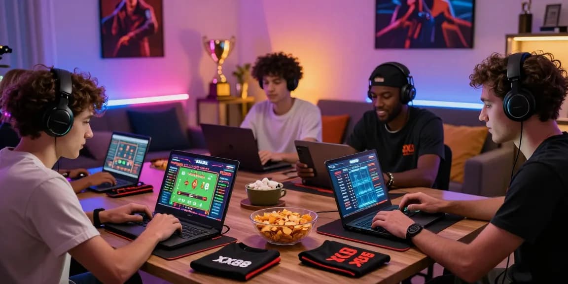 Engaged gamers experiencing the thrill of online gambling with XX88 in a vibrant home setting.