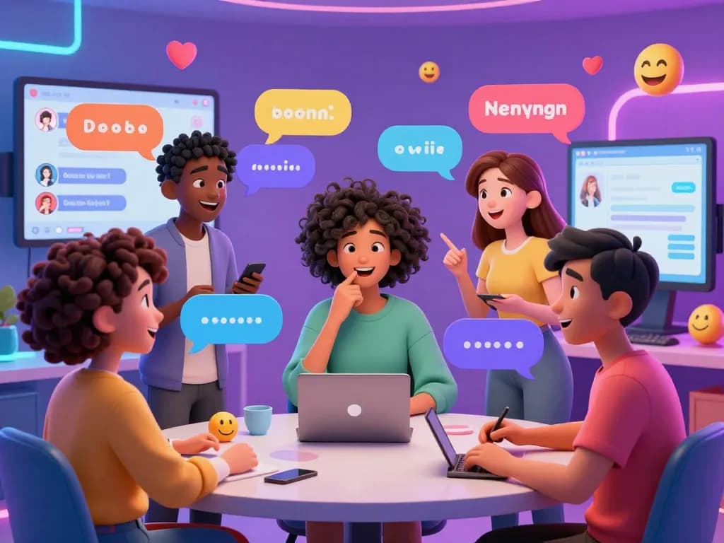 Engaging ai porn chat scene with vibrant AI characters and playful banter.