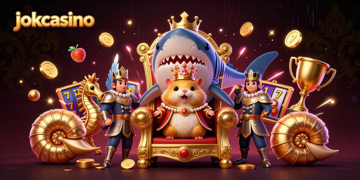 Experience excitement at jokacasino with a fierce hamster king on a megalodon throne!