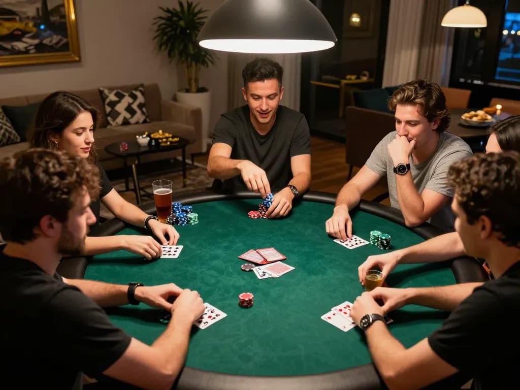Players enjoying an engaging poker night at home with sunwin games, showcasing excitement and strategy.