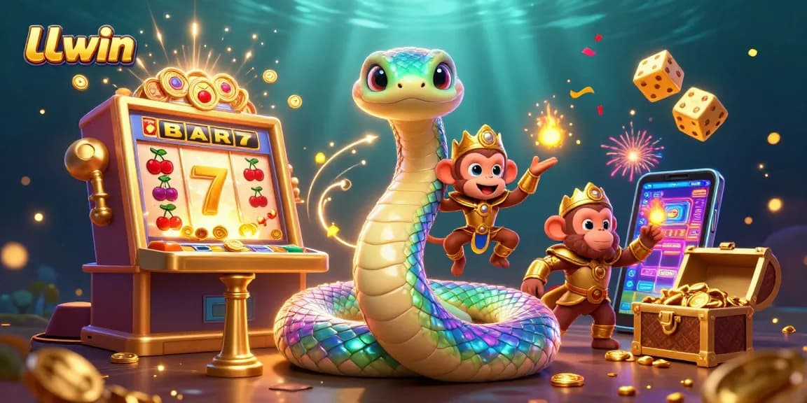 Experience the excitement of LLwin with a vibrant casino scene featuring a jackpot slot explosion.