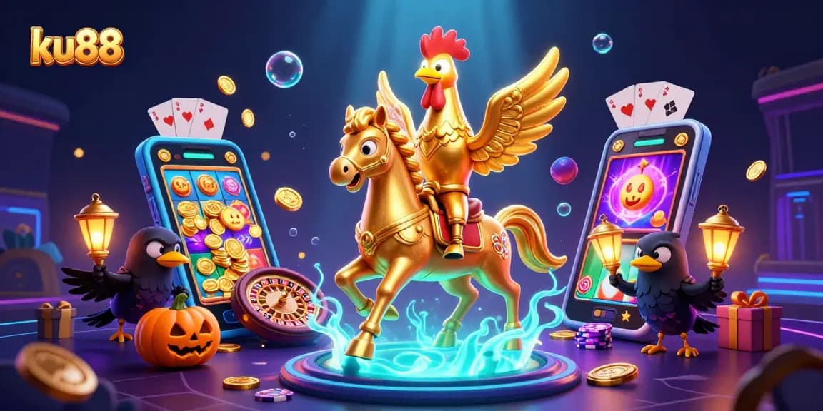 Engaging ku88 gaming scene featuring a golden rooster in a casino.