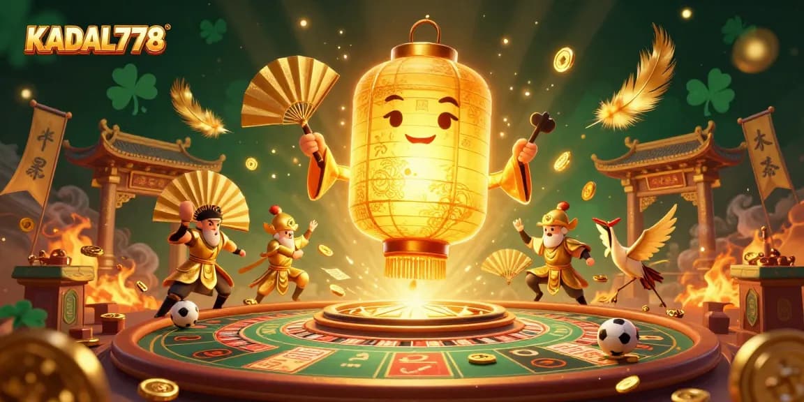 KADAL778 captures the excitement of online betting with vibrant casino elements and golden lantern spirits.