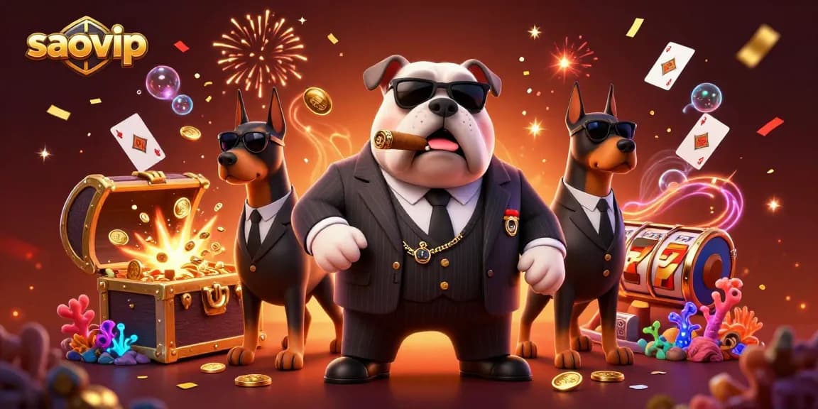Experience lively gaming with saovip's vibrant characters and dynamic casino elements in a rich 3D illustration.