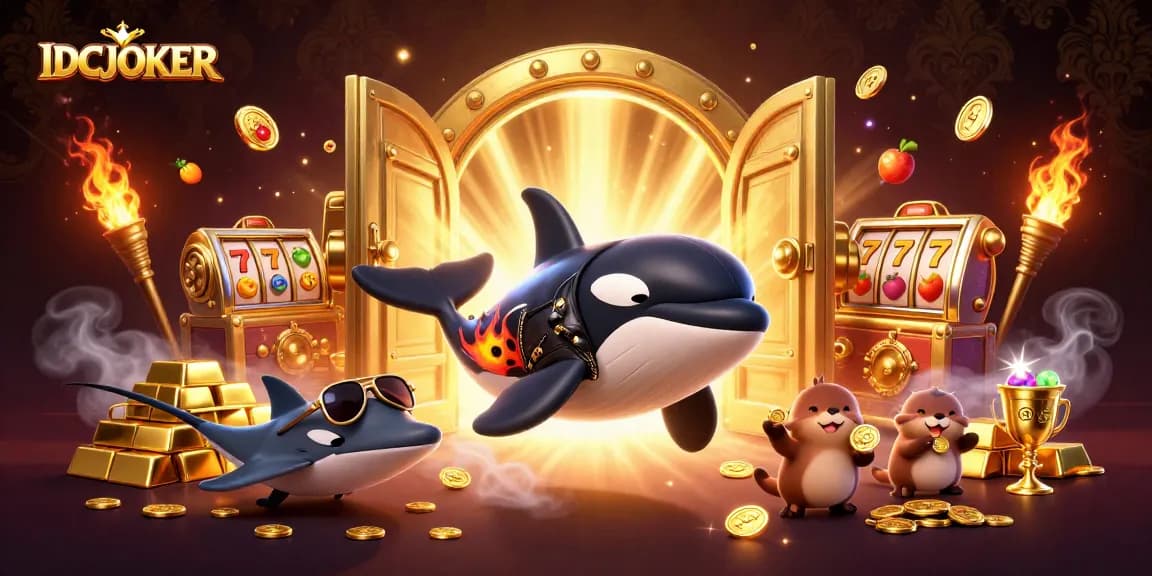IDCJOKER captures players' excitement with a dynamic scene of cartoon sea characters celebrating casino wins.