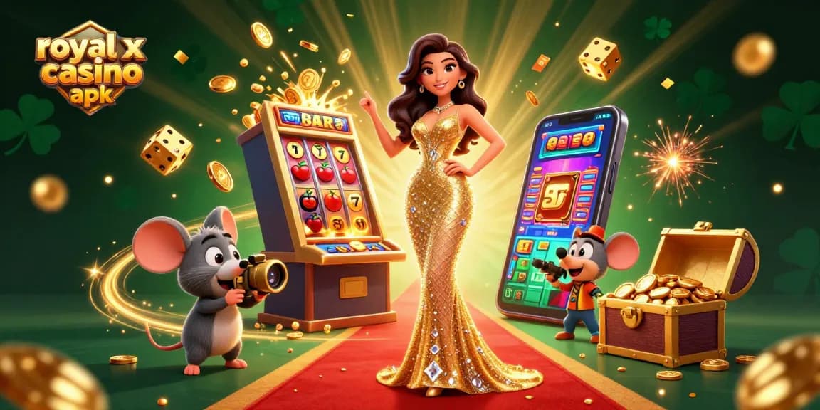 Experience the excitement of royal x casino apk with a stunning 3D illustration of casino-themed characters and dynamic gaming action.