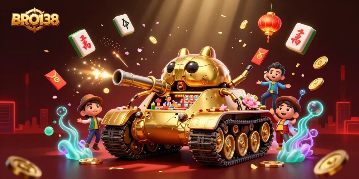 Engage in exciting gameplay at BRO138 with vibrant slot machines and a miniature casino in an artistic 3D scene.