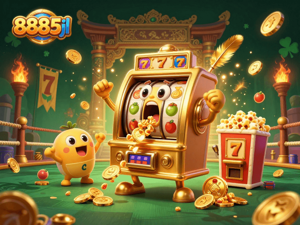 Engage with thrilling jackpots at 8885jl featuring golden slot machines and dynamic casino vibes.