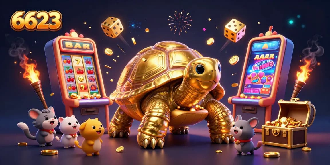 Experience thrilling 6623 slots with a golden tortoise pinball machine and jackpot explosions.