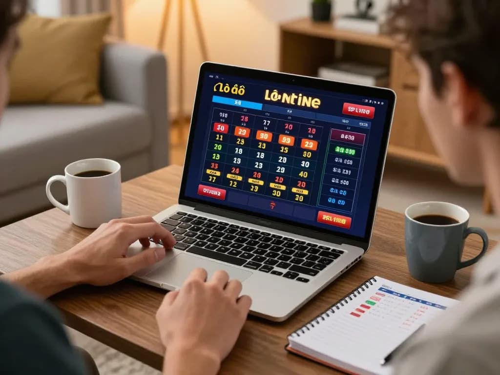 Engaging in đánh đề online with a vibrant interface on a laptop, emphasizing strategic gameplay in a cozy setting.