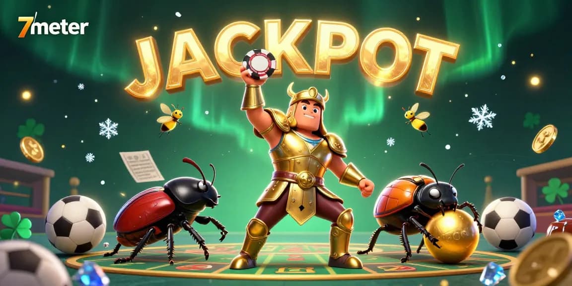Experience the excitement of winning with 7meter as armored beetles celebrate sports betting victory.
