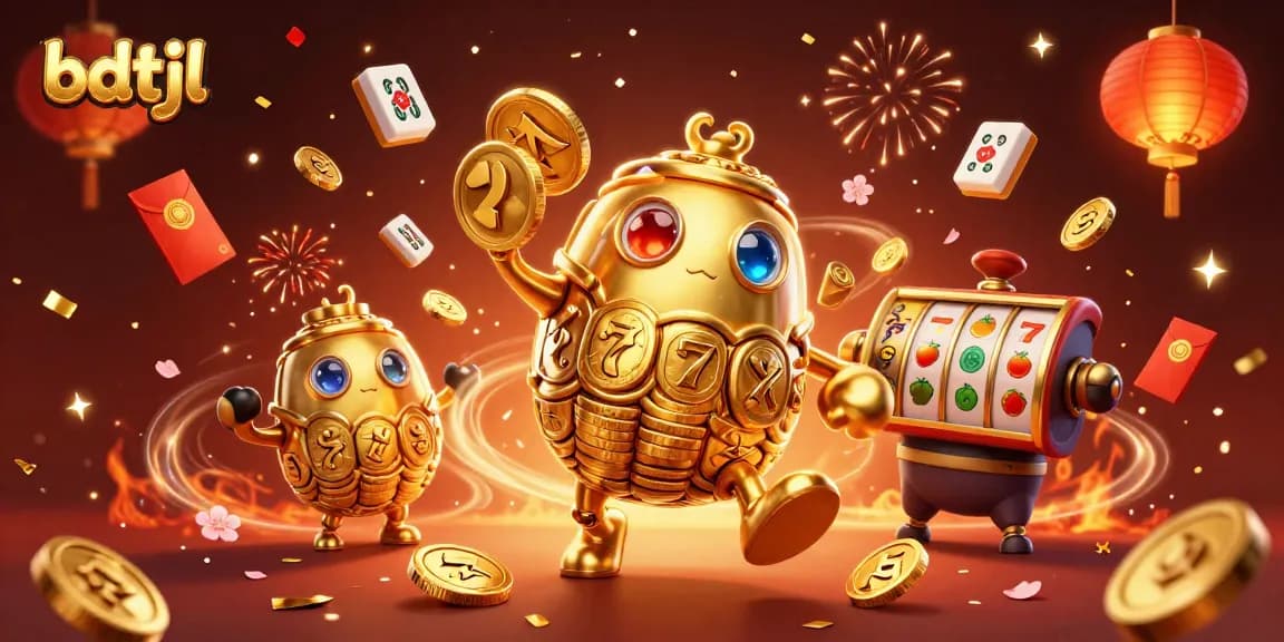 Engage in thrilling gameplay with bdtjl's 3D casino, featuring golden golem and festive elements.