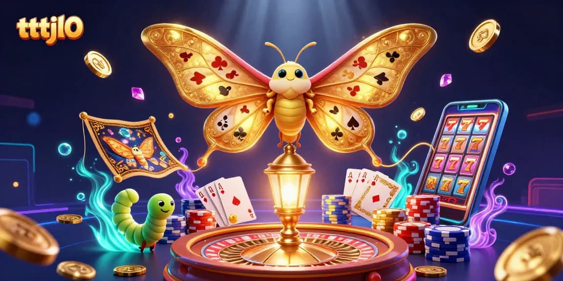 Experience the excitement of tttjl0 with gold coins, roulette, and slot machines vividly illustrated.