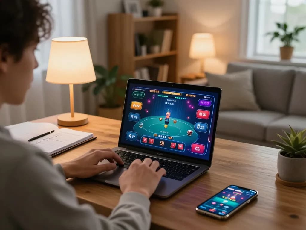 Engaging in an exciting sunwin poker game online from a cozy living room setup.