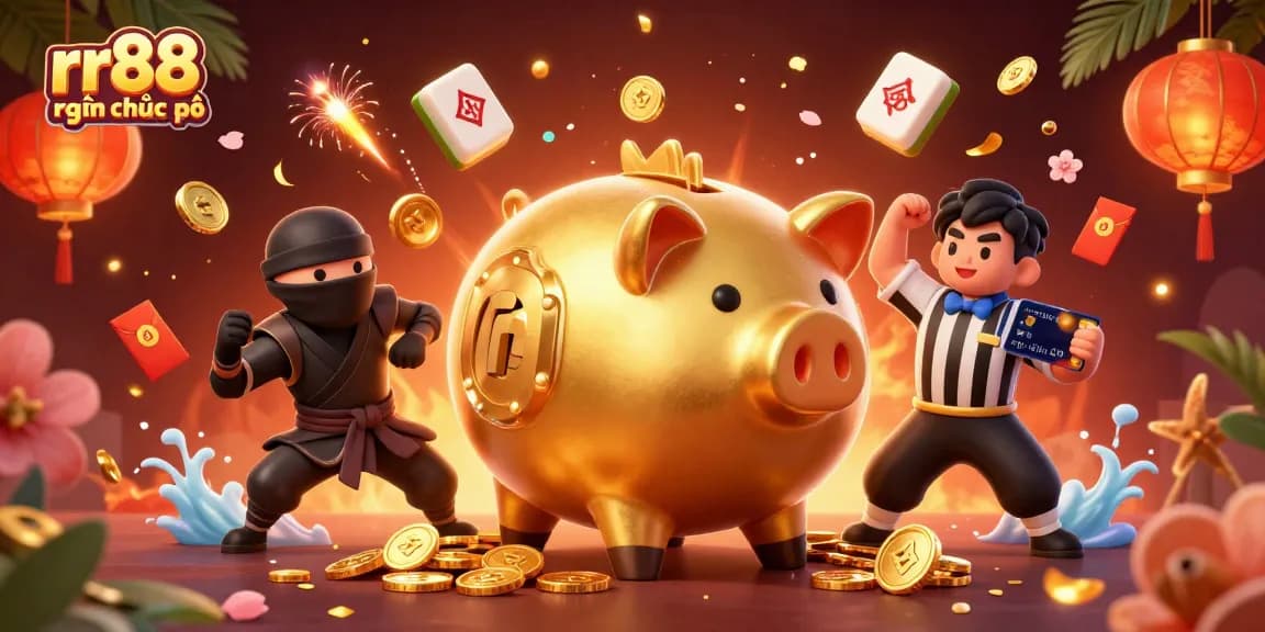 Experience excitement at rr88 hiện đang mở with animated characters celebrating big wins in a festive casino scene.