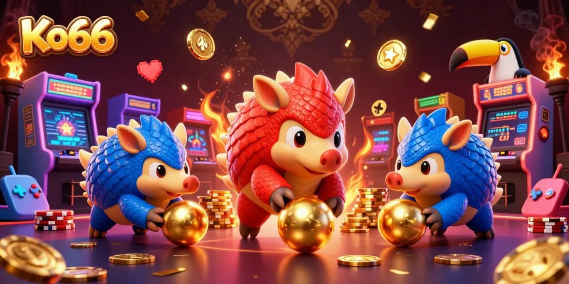 Engage in thrilling Ko66 gameplay with vibrant casino elements and dynamic pangolin characters.