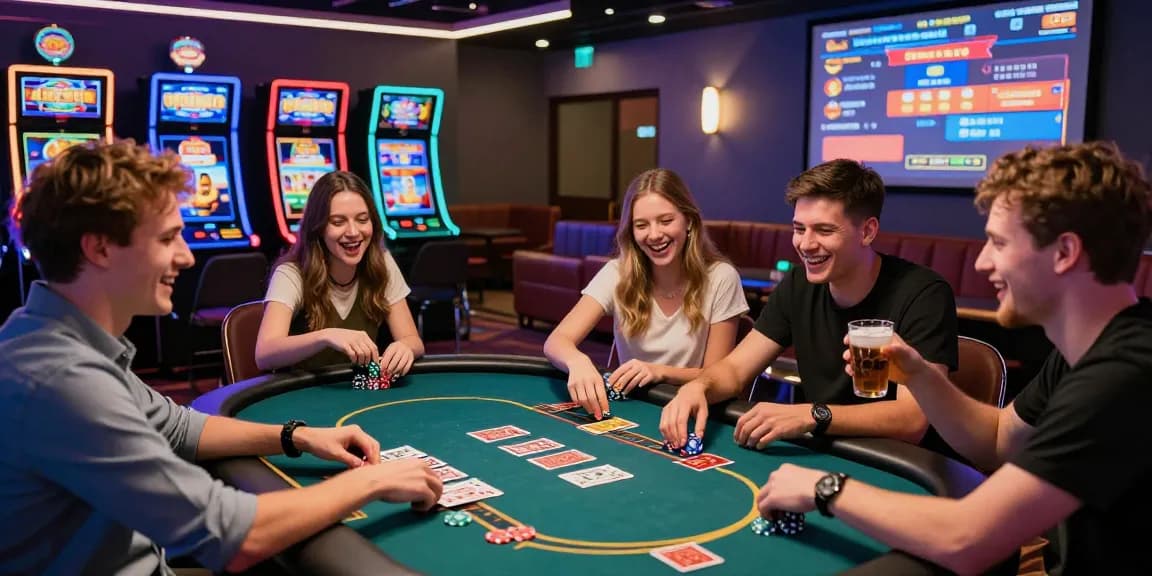 Young adults enjoying a vibrant gaming experience at Yo88 casino.