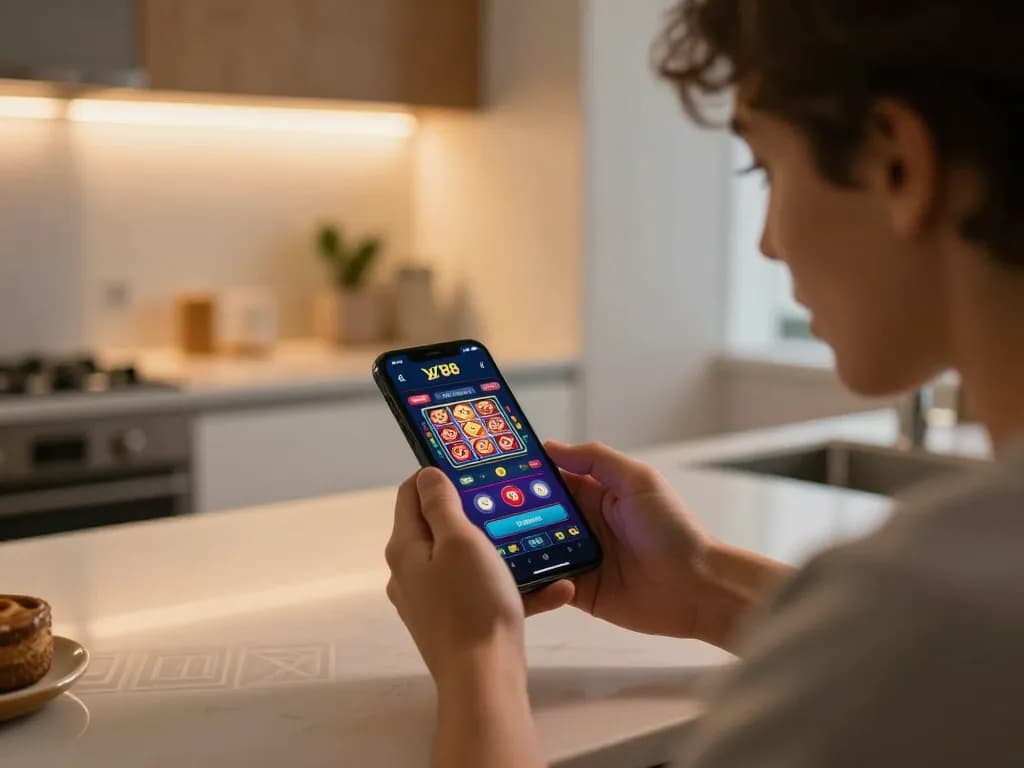 Engaging with the LV88 app for thrilling online gambling experiences at home.