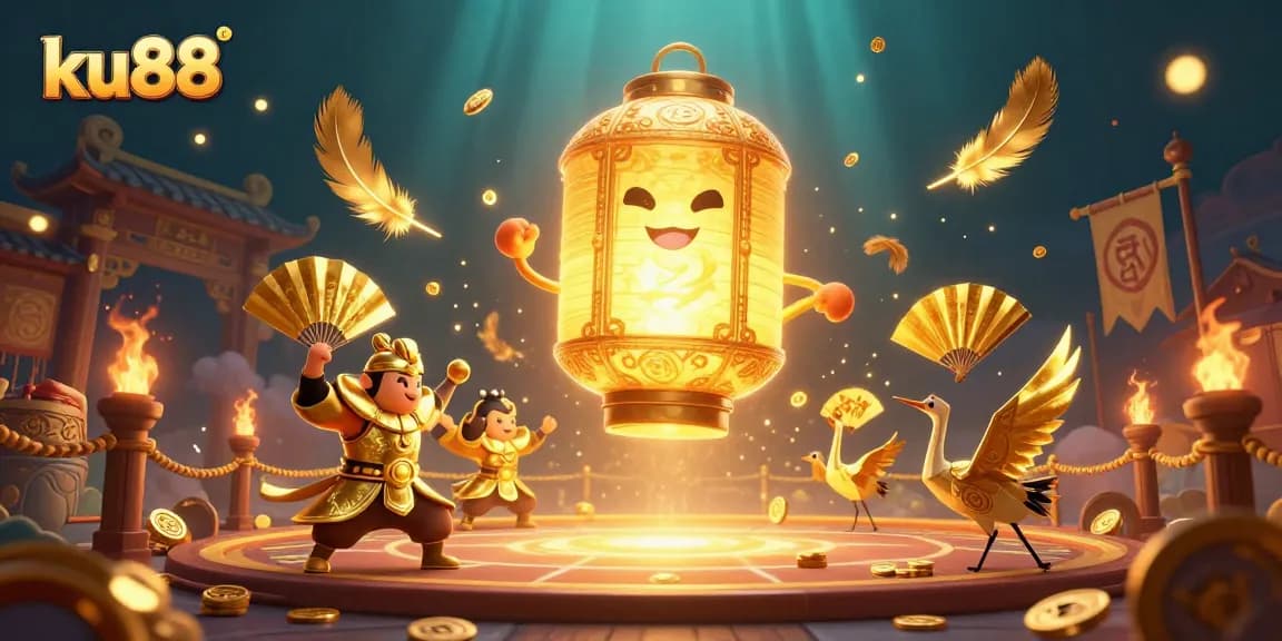Experience game excitement with ku88 in a vibrant 3D casino scene filled with lucky symbols.