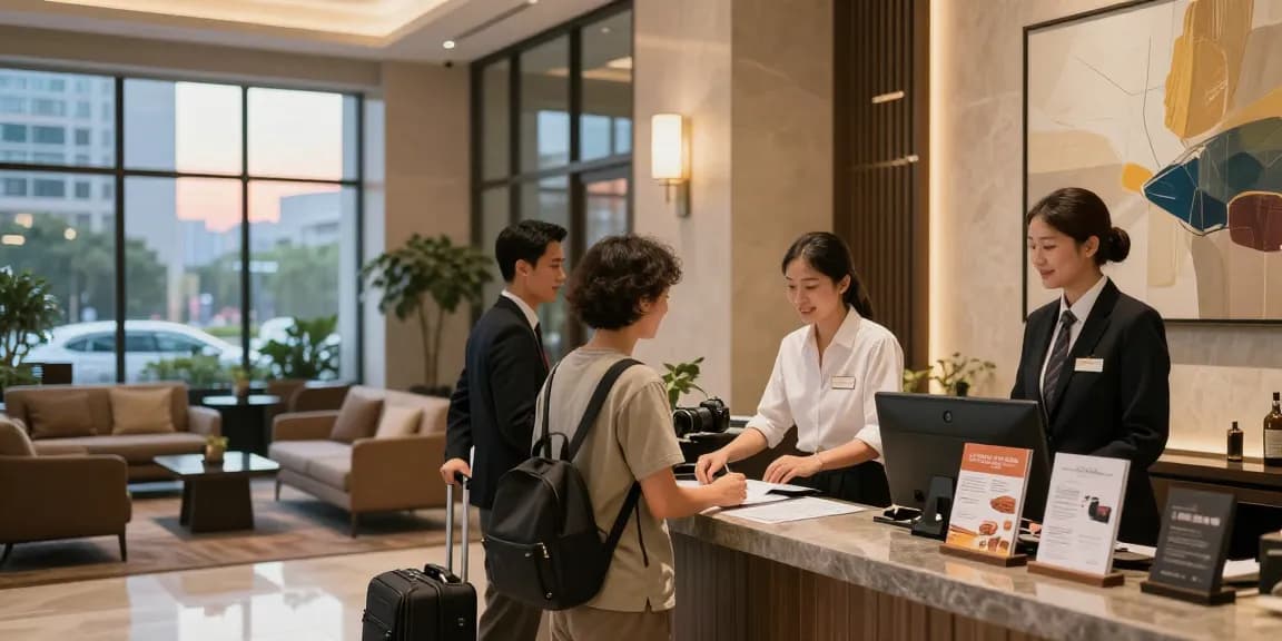 rokok88 login at the welcoming lobby of The Orient Hotel with guests checking in.