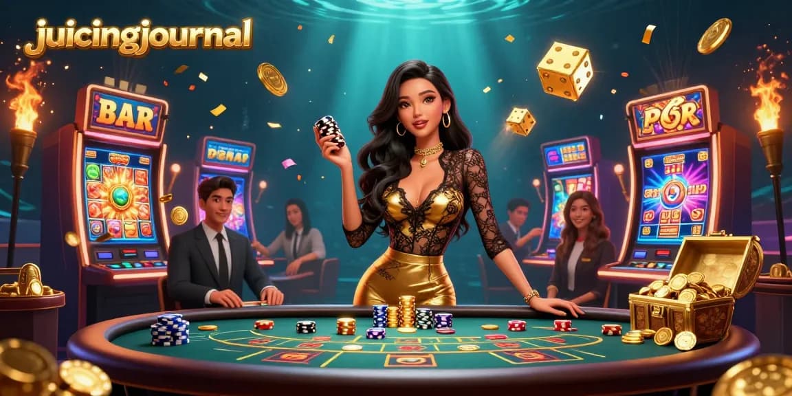 Engage with juicingjournal at a high-stakes baccarat table featuring dazzling casino elements and a glamorous scene.