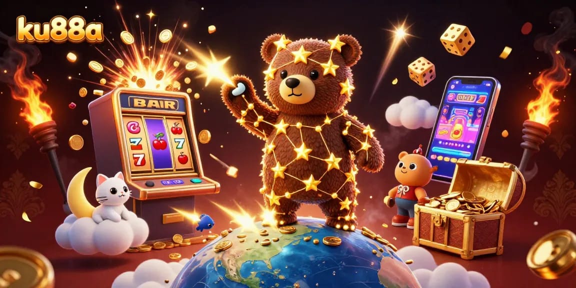 ku88a's exciting casino scene with jackpot moments, vibrant characters, and engaging game elements
