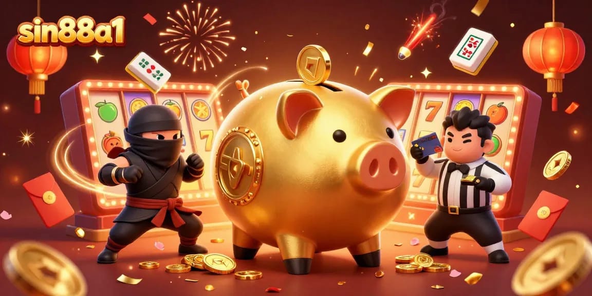 Experience winning at sin88a1 with a dynamic illustration of a sumo wrestler and casino elements