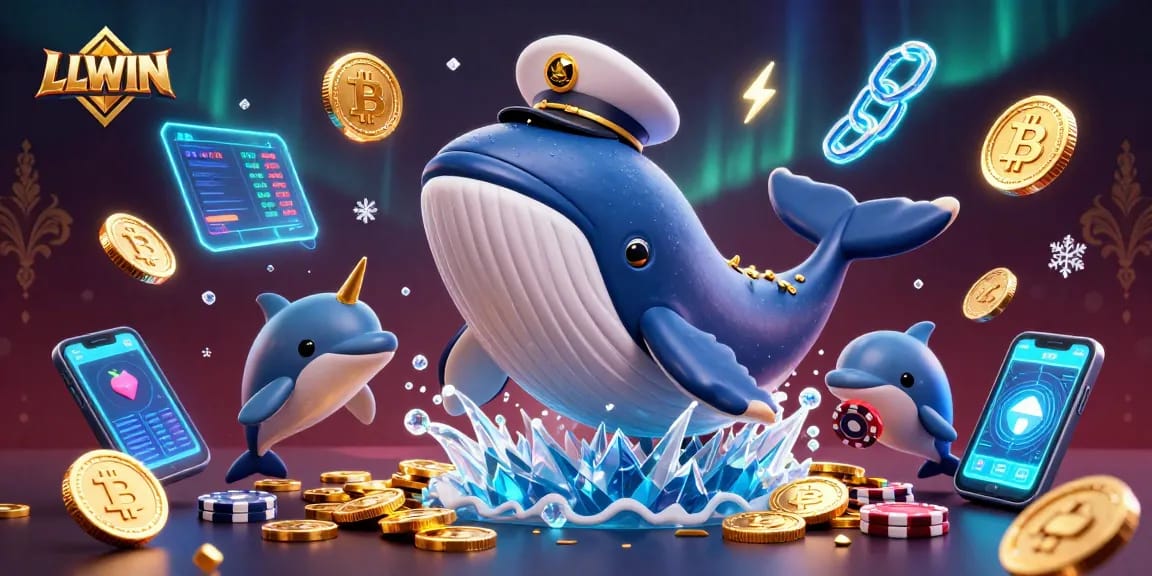 LLWIN players enjoying a thrilling gaming experience surrounded by gold coins and vibrant cryptocurrencies.