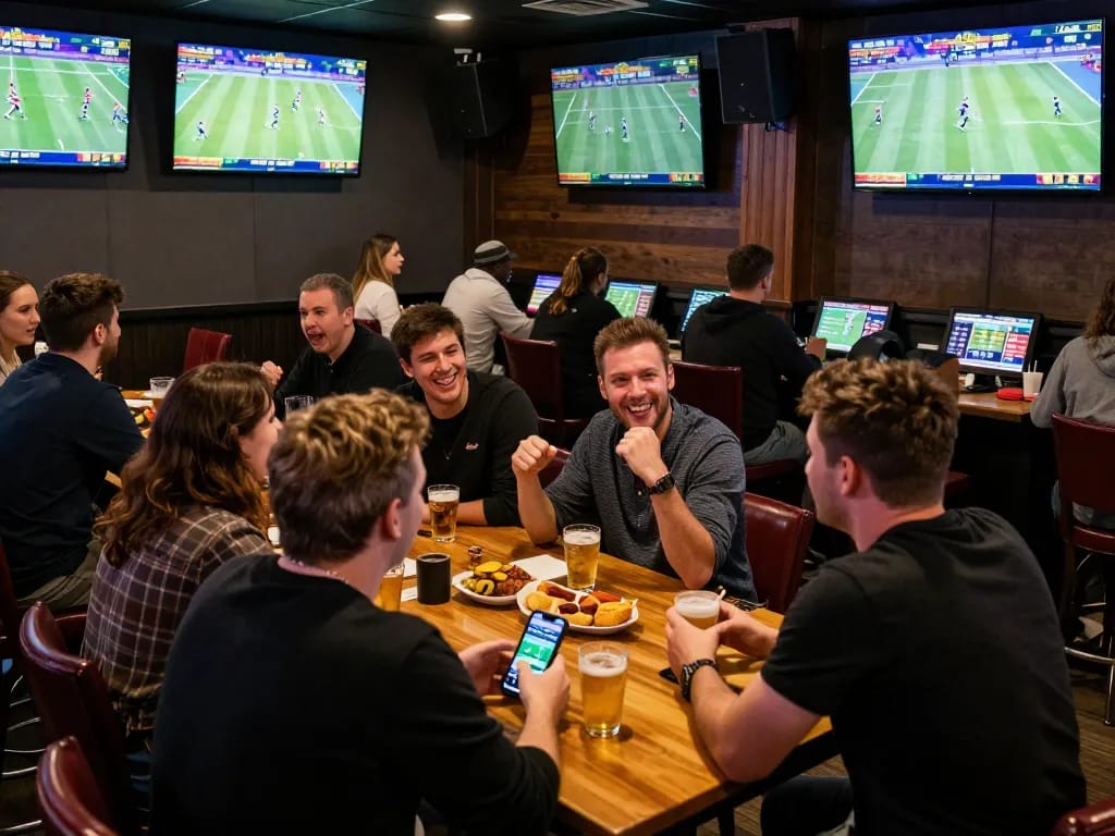 nhandinhkeonhacai enthusiasts enjoying a lively sports betting environment with friends