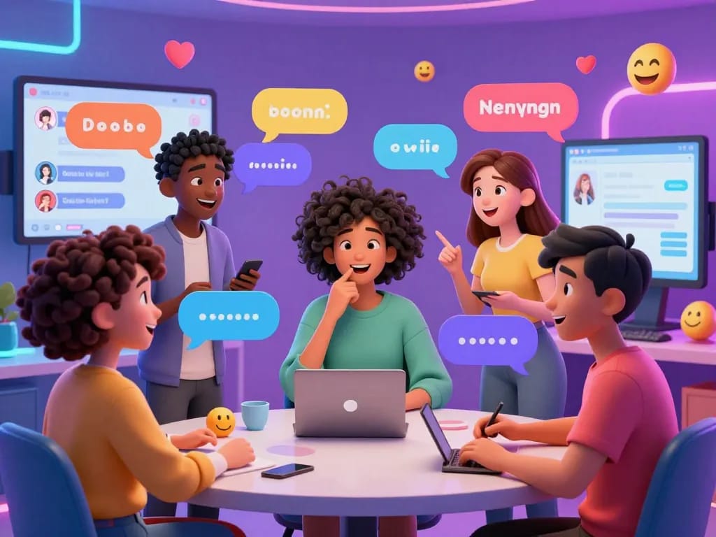 Engaging ai porn chat scene with vibrant AI characters and playful banter.
