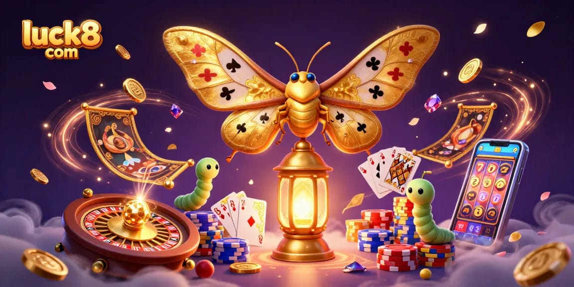 Experience winning thrills at luck8 com with a vibrant 3D casino illustration filled with games.