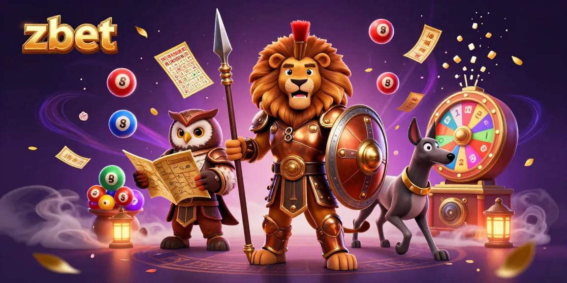Engage with zbet's vibrant lottery scene featuring a Spartan lion and golden elements.