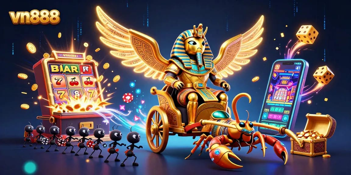 Experience thrilling gaming at vn888 with a vibrant illustration showcasing epic casino elements.
