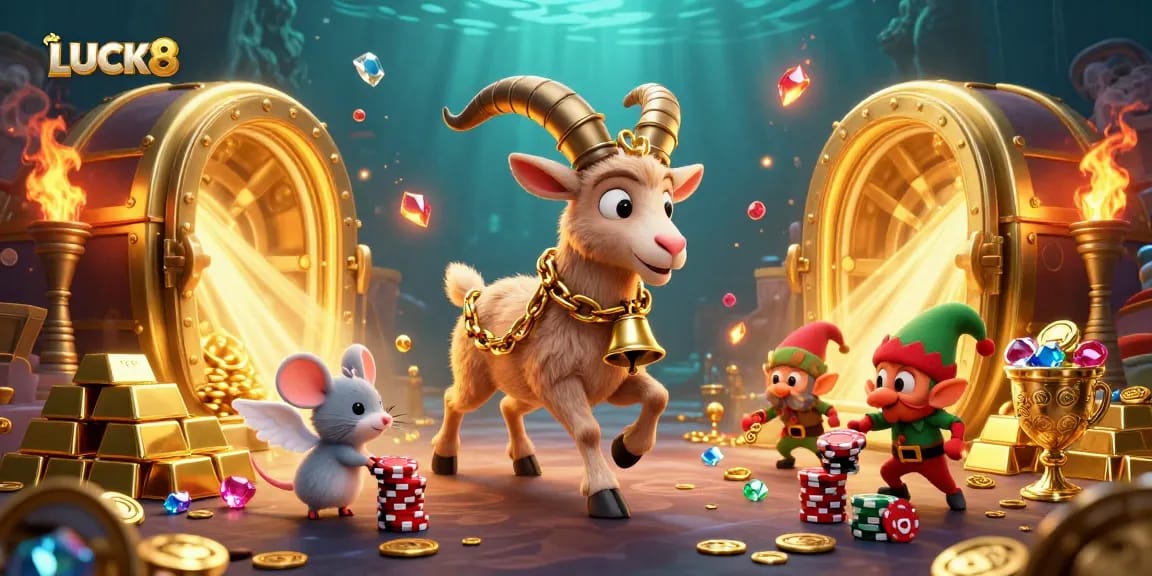 Join the LUCK8 casino with vibrant gaming elements and festive characters stealing the spotlight.