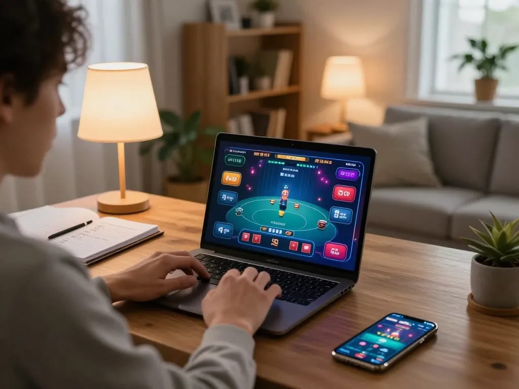 Engaging in an exciting sunwin poker game online from a cozy living room setup.
