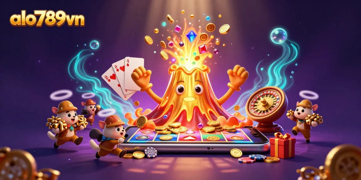 Win exciting treasures at alo789vn as golden coins and gems erupt in a thrilling gaming scene!
