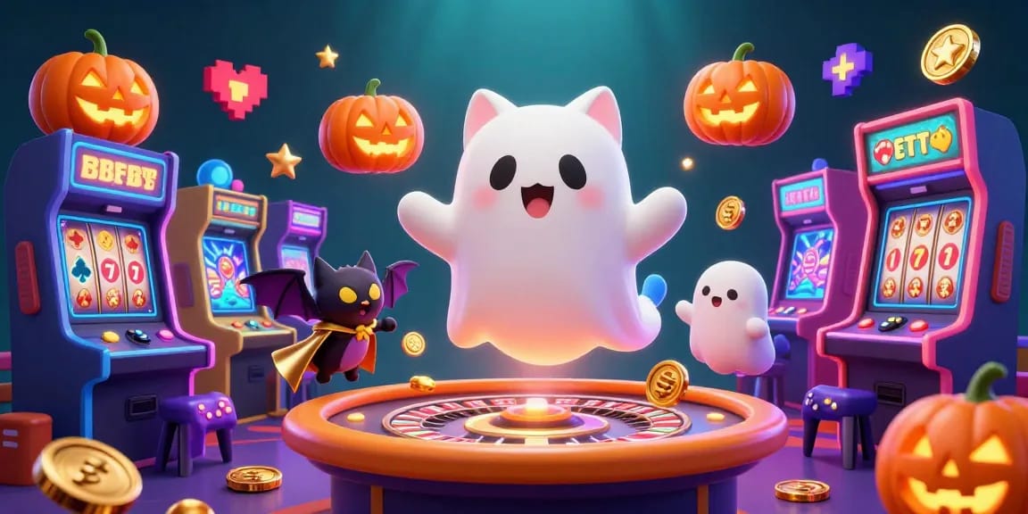 Xoso66 players enjoy a vibrant online casino experience with a ghost cat and bat companion.