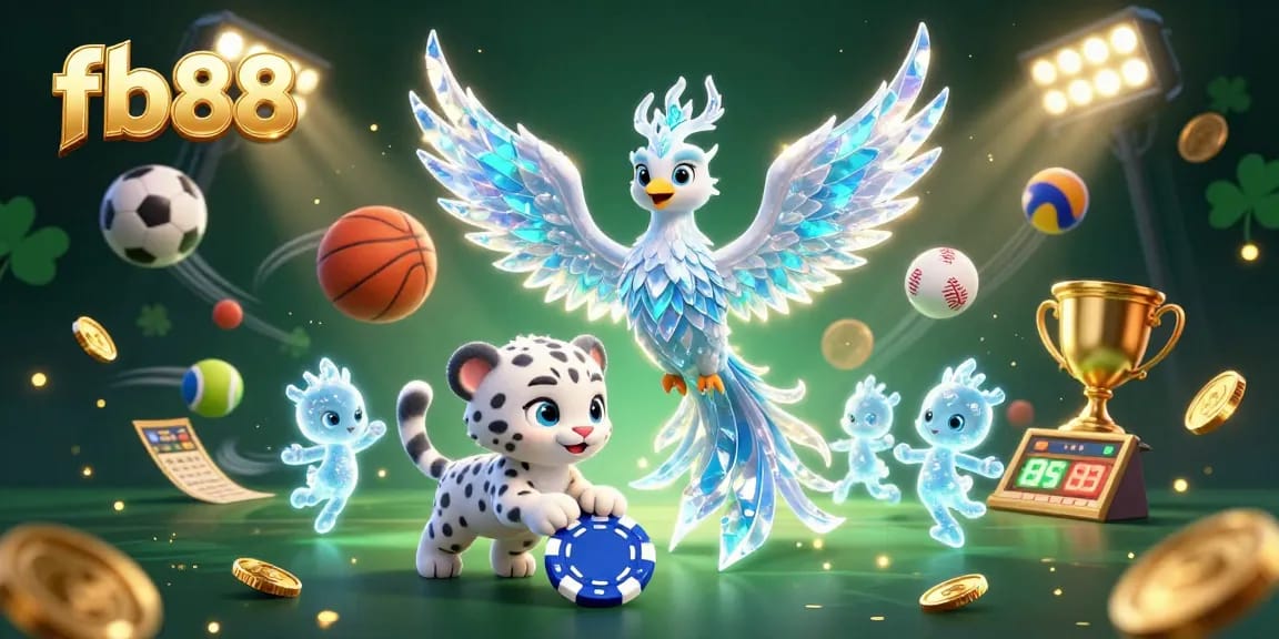 Experience exciting gameplay at fb88 with an ice phoenix, a snow leopard cub, and sports elements.
