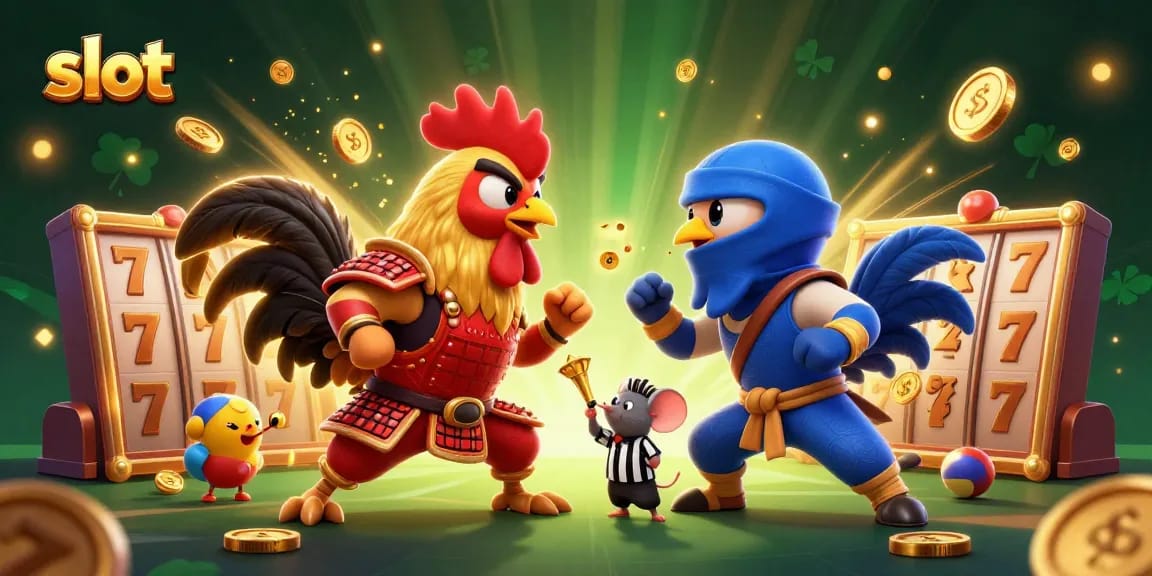Rasakan sensasi aksi slot dengan ayam dinamis dan elemen permainan yang berwarna-warni dalam ilustrasi imersif ini.